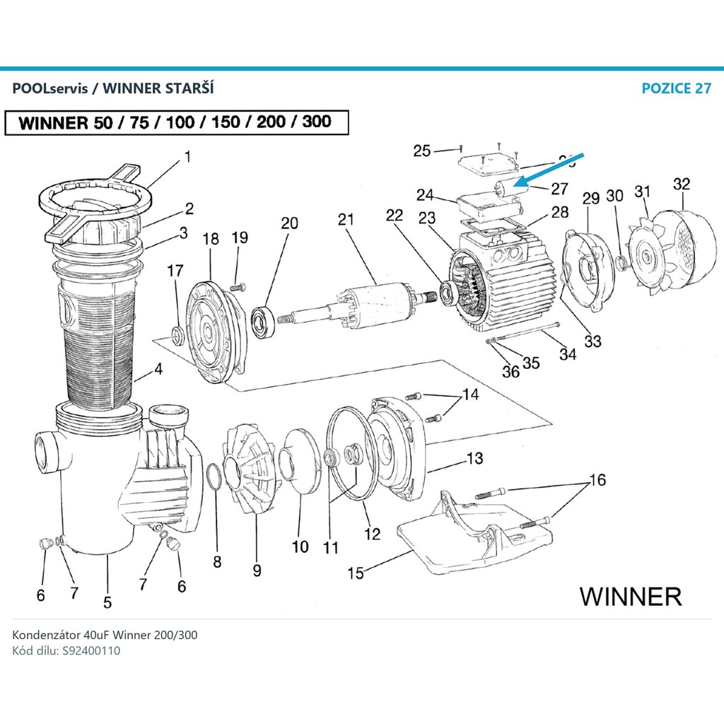 Kondenzátor 40uF Winner 200/300 – S92400110