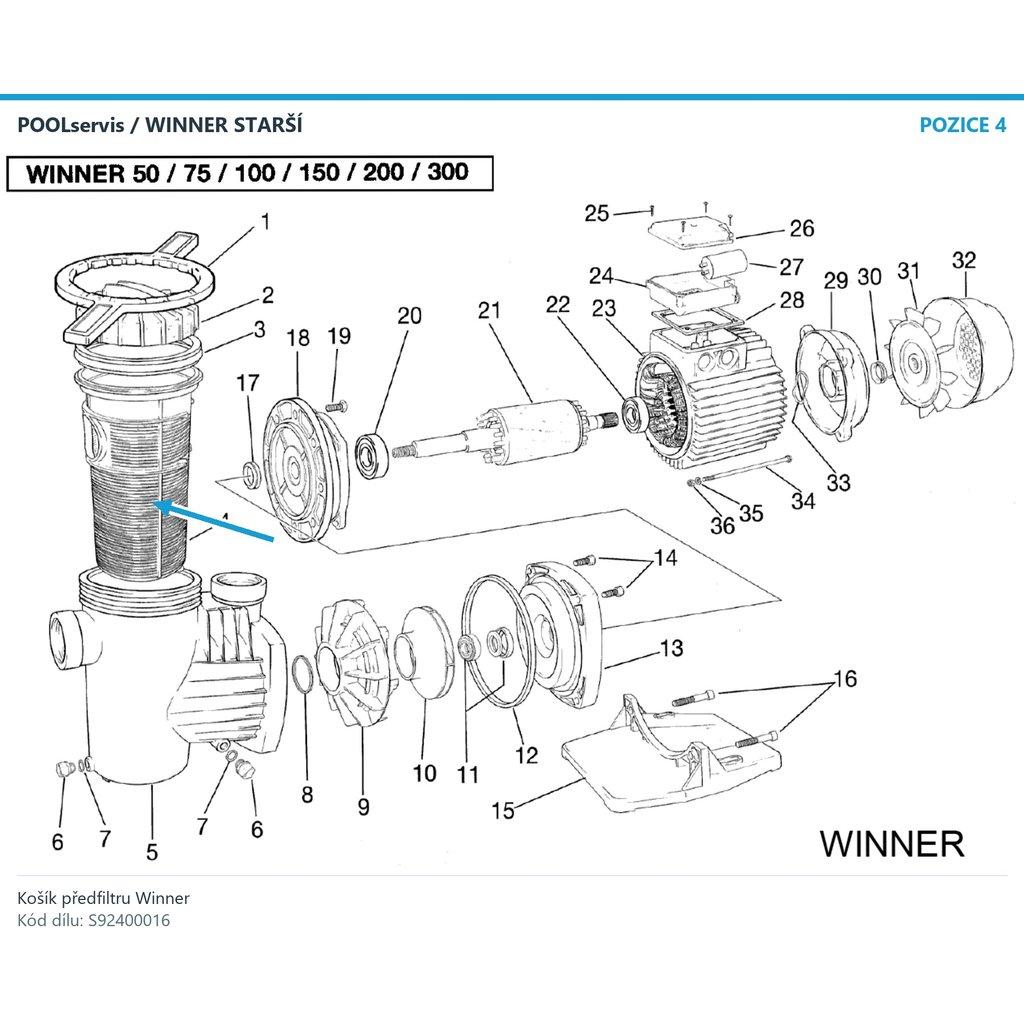 Košík předfiltru Winner – S92400016