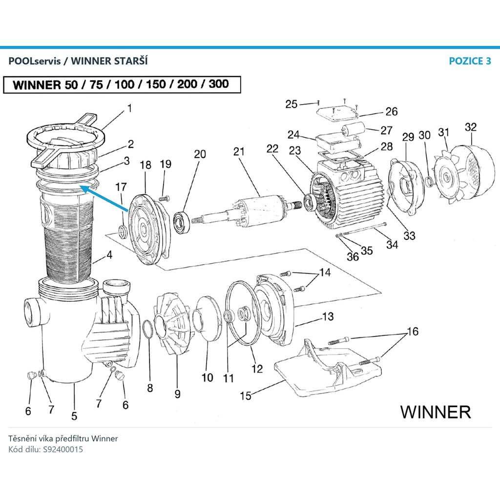 Těsnění víka předfiltru Winner – S92400015